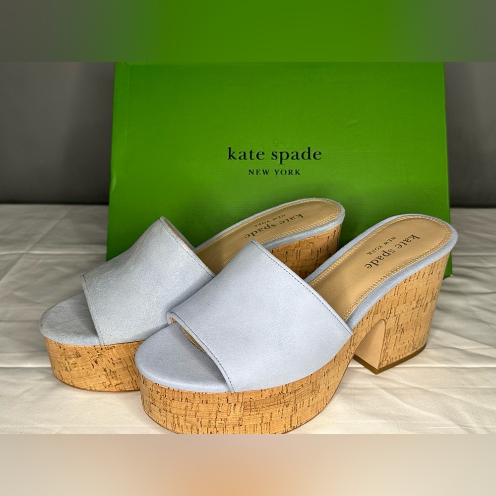 Kate Spade Ibiza Light Blue Cork Platform Sandals